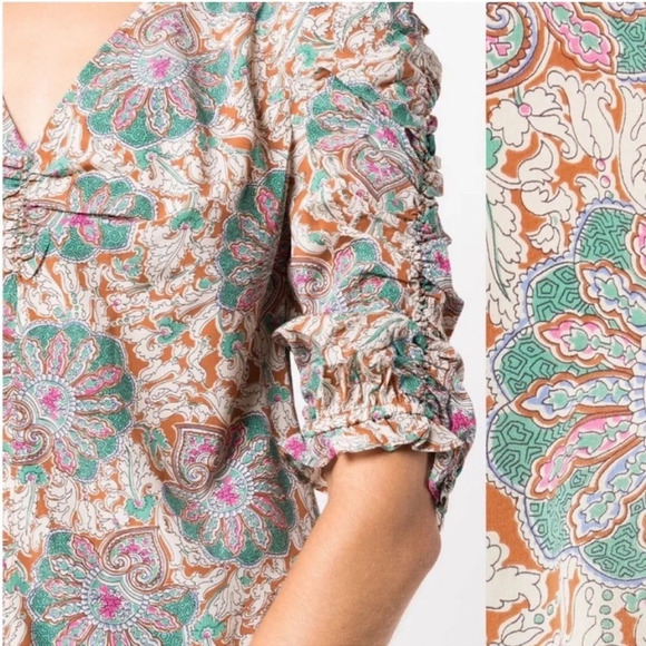 Veronica Beard Henrieta Medallion Floral Boho Print Silk Blend Blouse Size 0 - Picture 3 of 9
